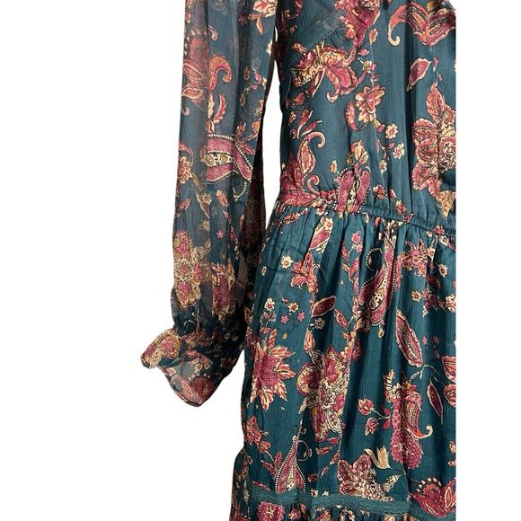 Band Of The Free Run The World Pine Paisley Empire Waist Midi Dress Size Large - Picture 9 of 16